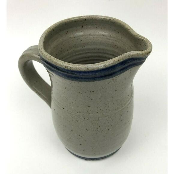Salt Glazed Pottery Pitcher GUILFORD Est.1689 Stoneware Gray Cobalt Blue Leaves - Picture 11 of 12